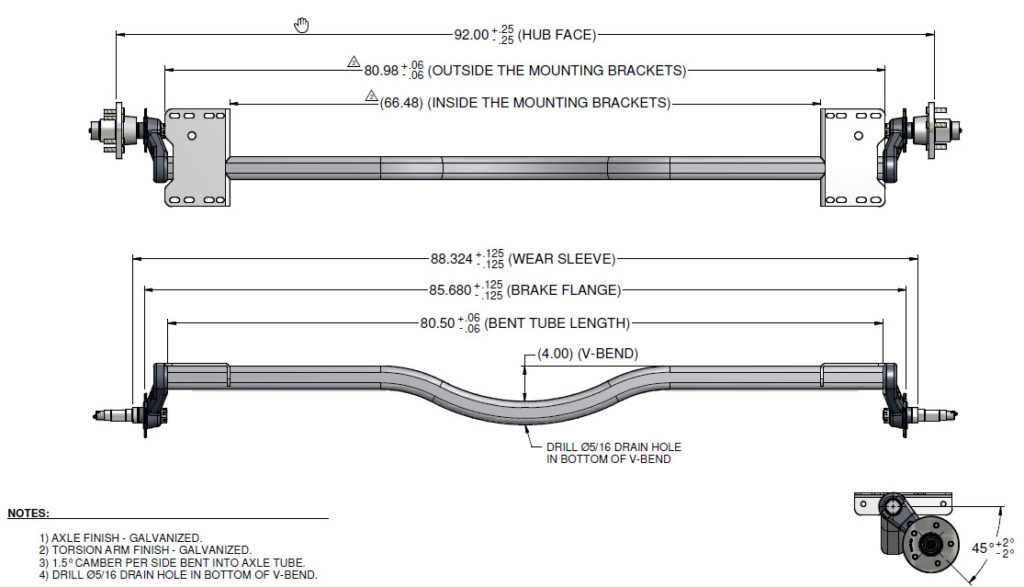 Axle Lb Torsion Square Tube With V Drop Track Assembled With